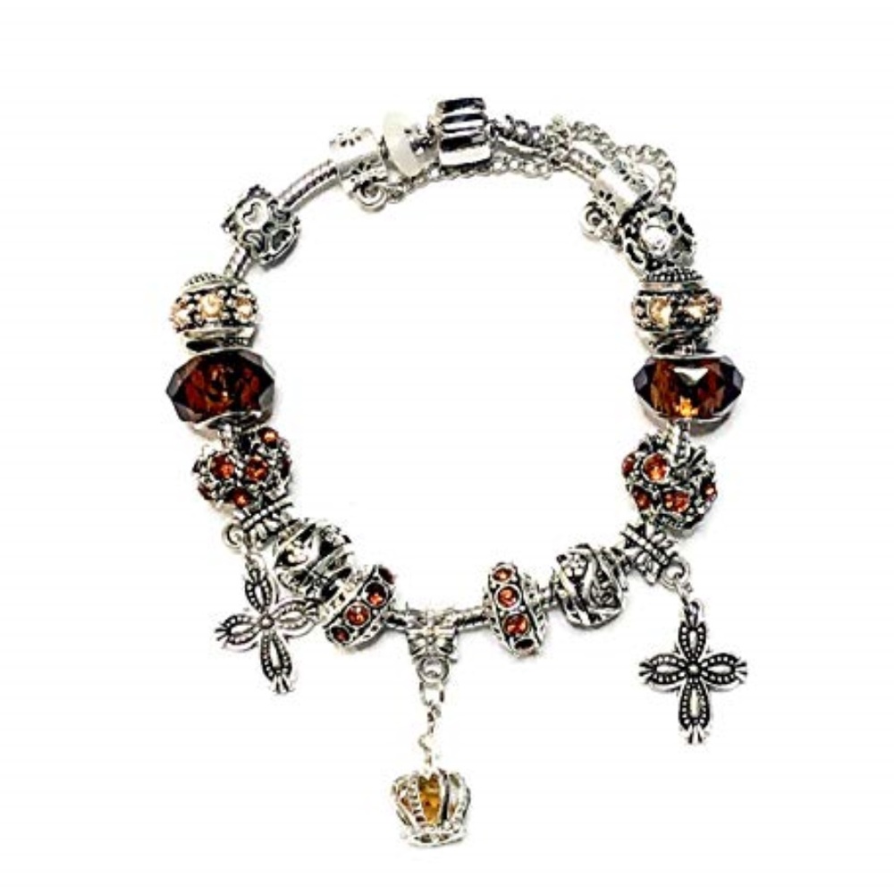 Luxforia Brown and Rhinestone Silver Bracelet